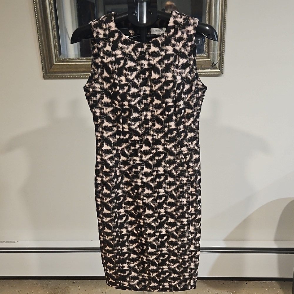 Calvin Klein Black and White Sheath Midi Dress